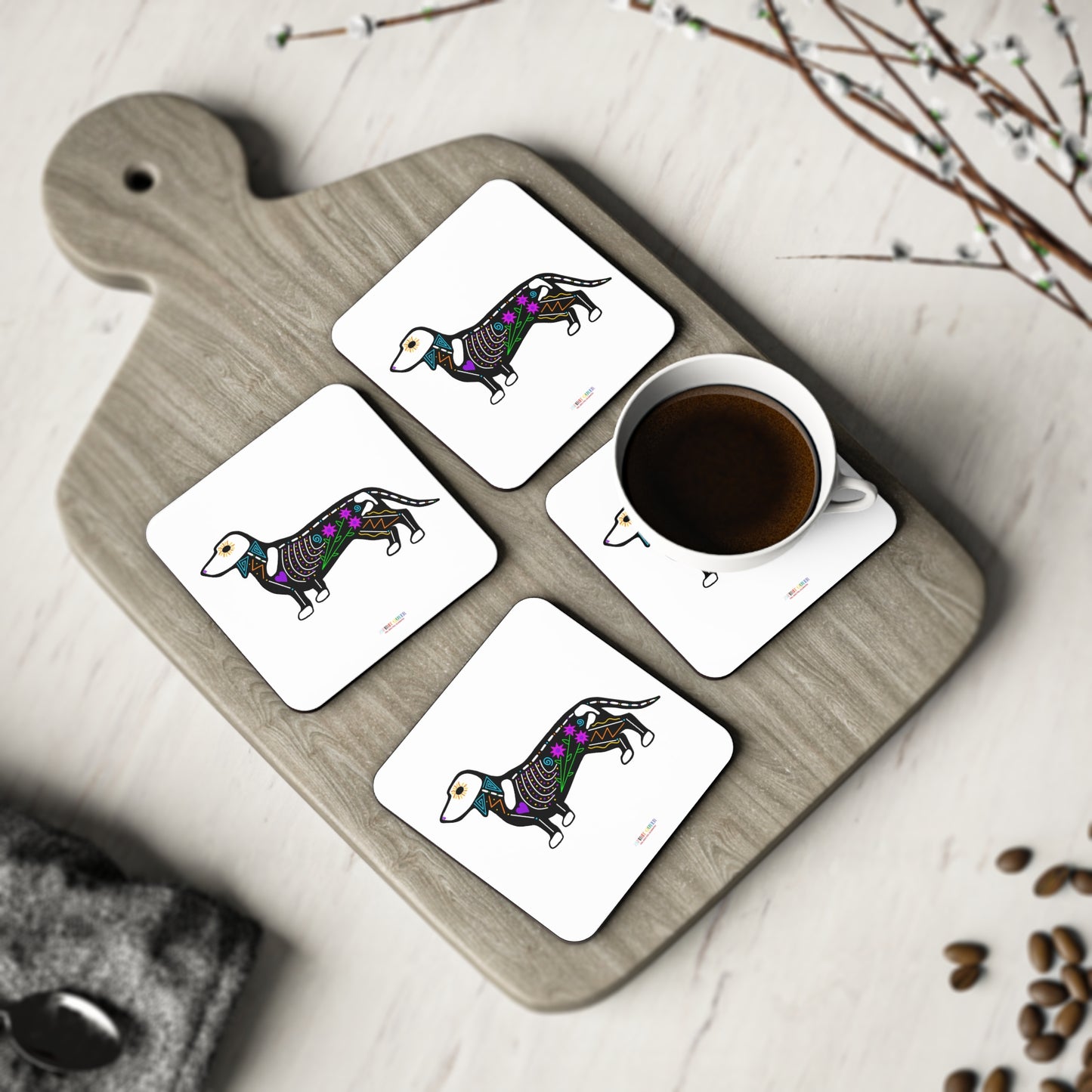 Dia de los Muertos Dachshaund Coasters