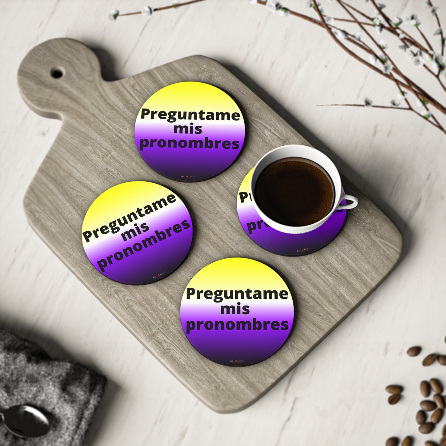 Preguntame mis Pronombres NonBinary Coasters