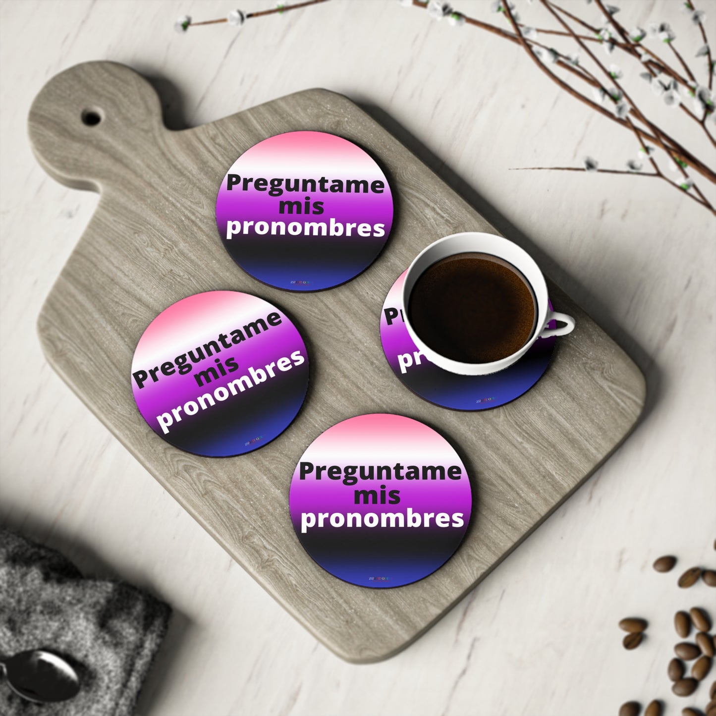 Preguntame mis Pronombre Genderfluid Coasters