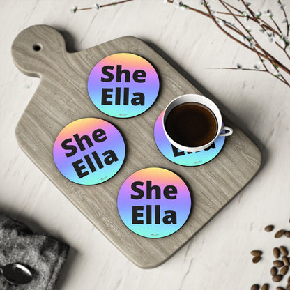 She / Ella Rainbow Coasters