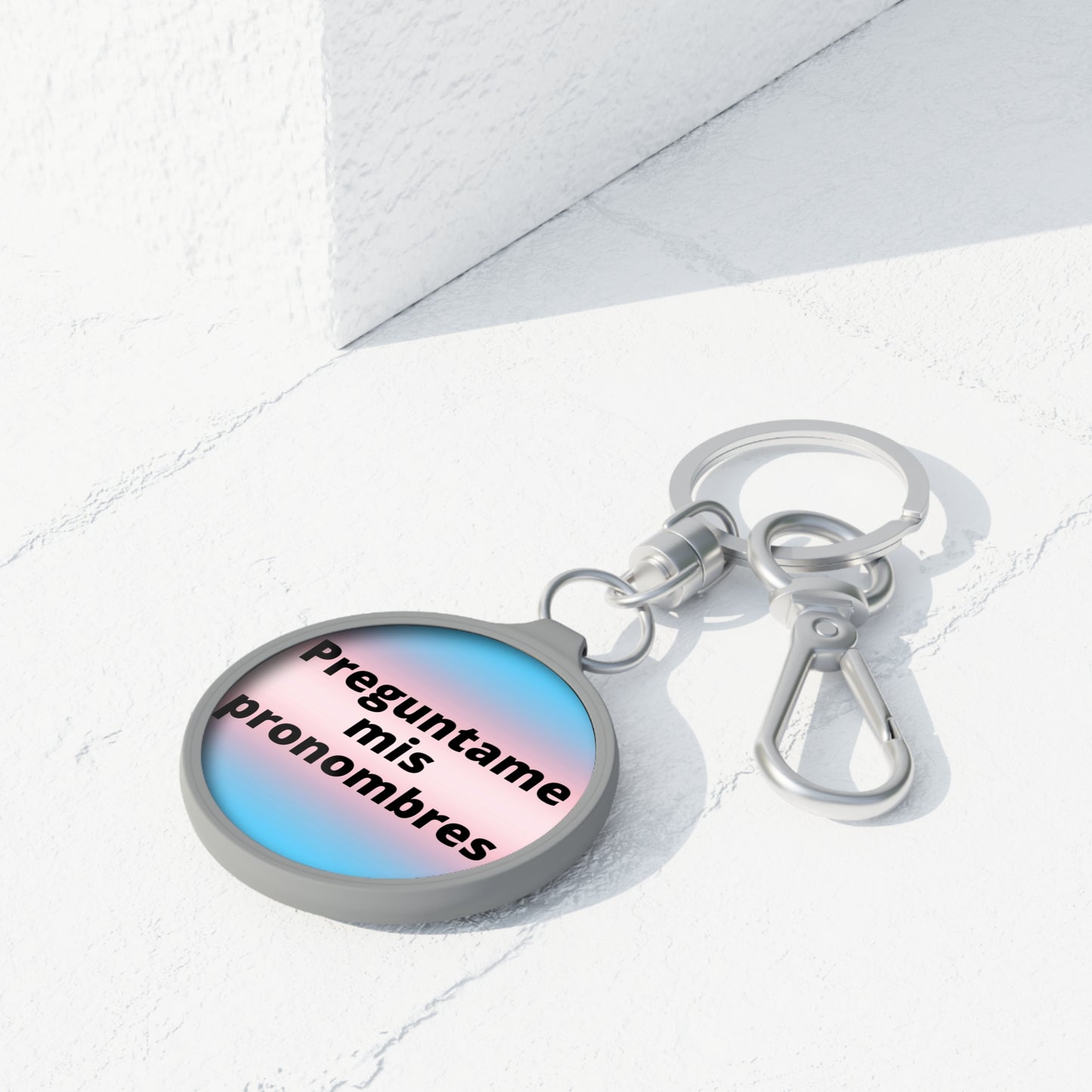 Preguntame mis Pronombres Trans Keyring Tag
