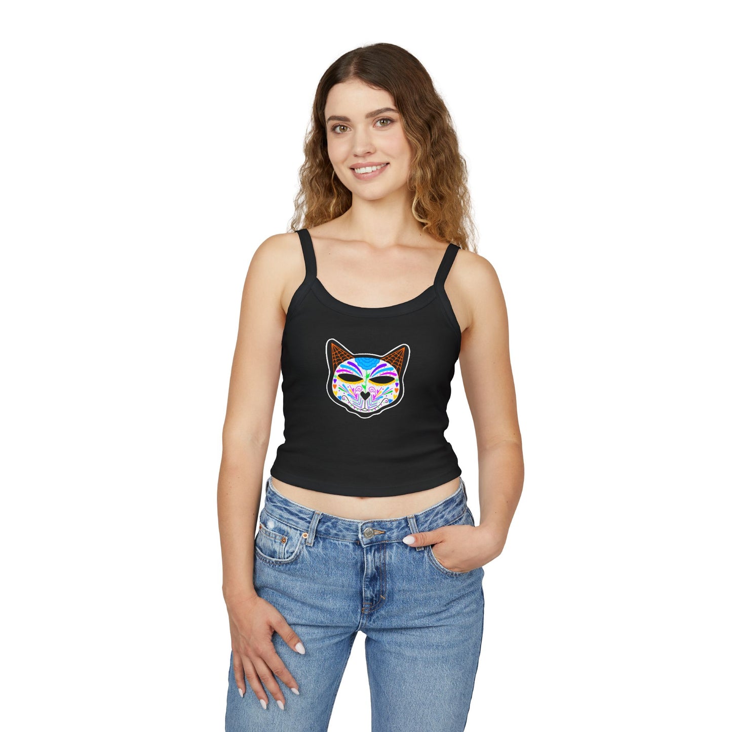 Dia de los Muertos Cat Women's Spaghetti Strap Tank Top