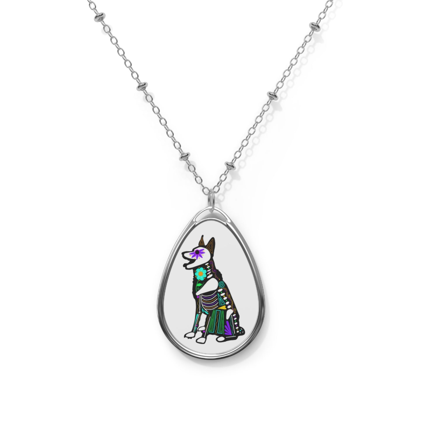 Dia de los Muertos German Shephard Oval Necklace