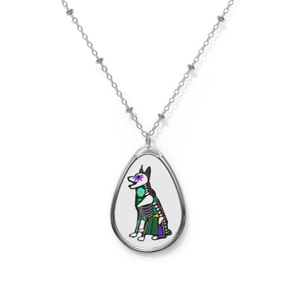Dia de los Muertos German Shephard Oval Necklace