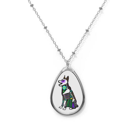 Dia de los Muertos German Shephard Oval Necklace