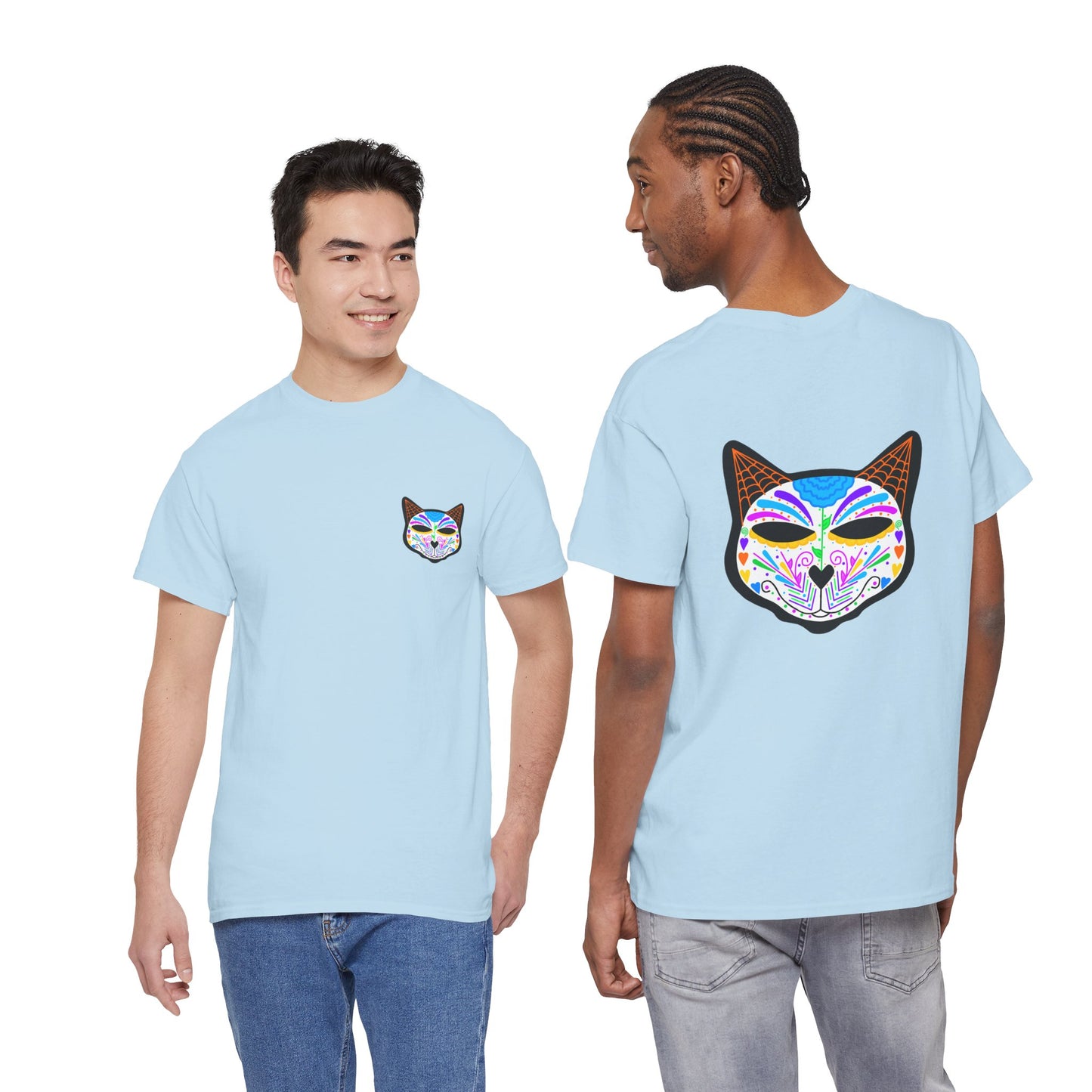 Dia de los Muertos Cat Head Heavy Cotton Tee