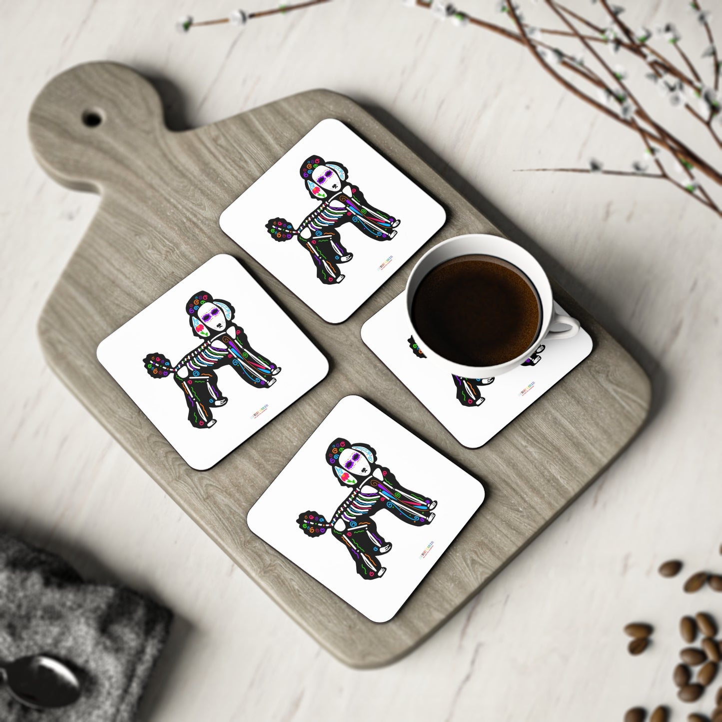 Dia de los Muertos Poodle Coasters