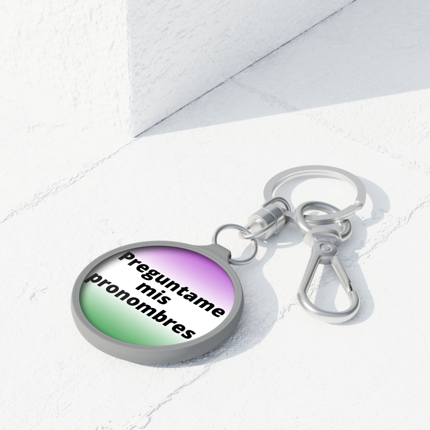Preguntame mis Pronombres Gender NonConforming Keyring Tag