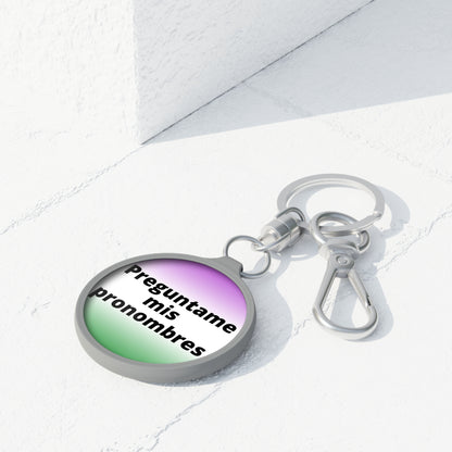 Preguntame mis Pronombres Gender NonConforming Keyring Tag
