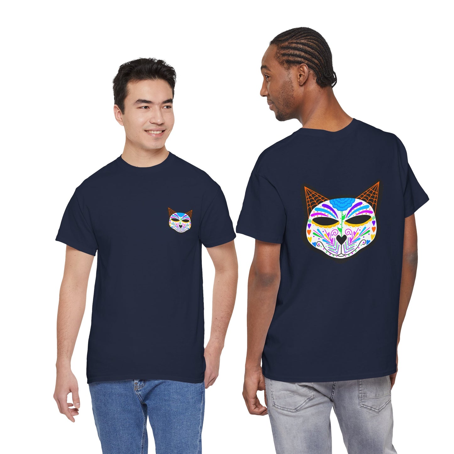 Dia de los Muertos Cat Head Heavy Cotton Tee