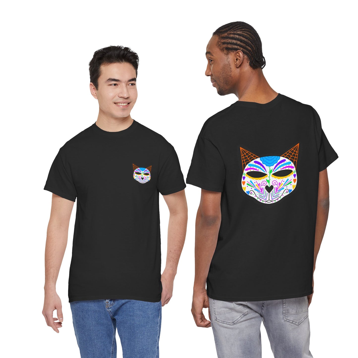 Dia de los Muertos Cat Head Heavy Cotton Tee