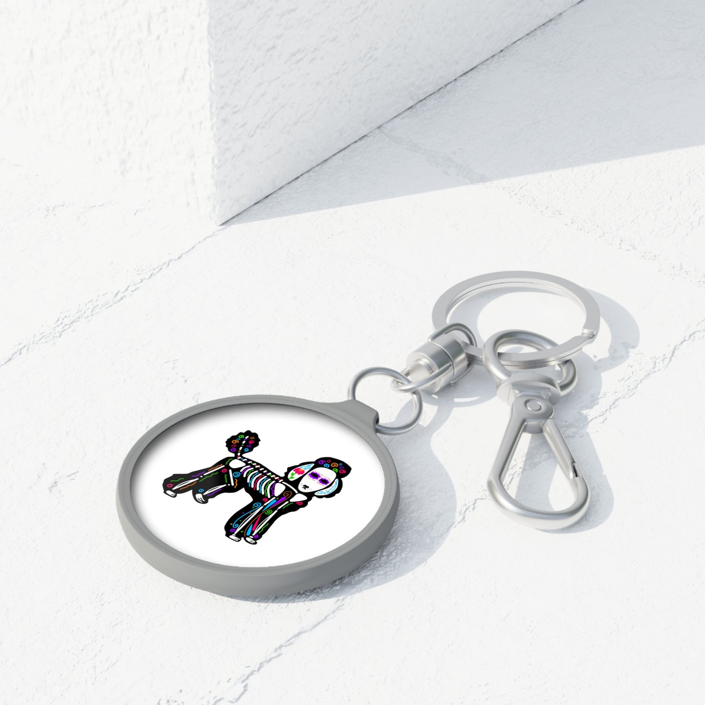 Dia de los Muertos Poodle Keyring Tag