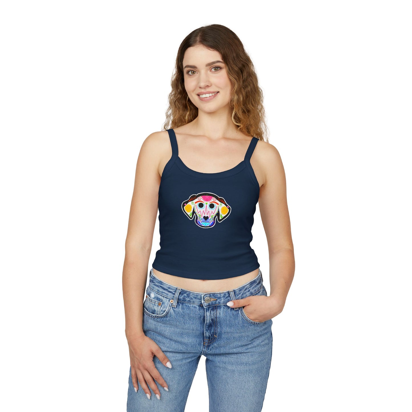 Dia de los Muertos Dog Spaghetti Strap Tank Top