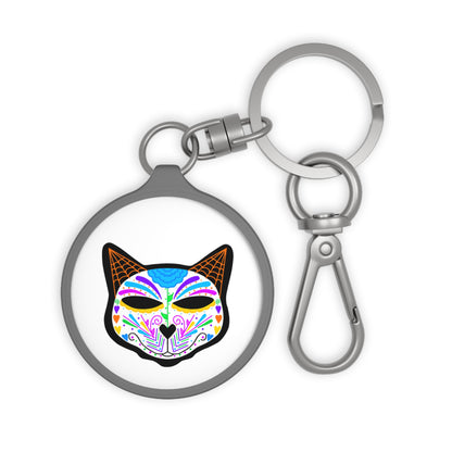 Dia de los Muertos Cat Head Keyring Tag