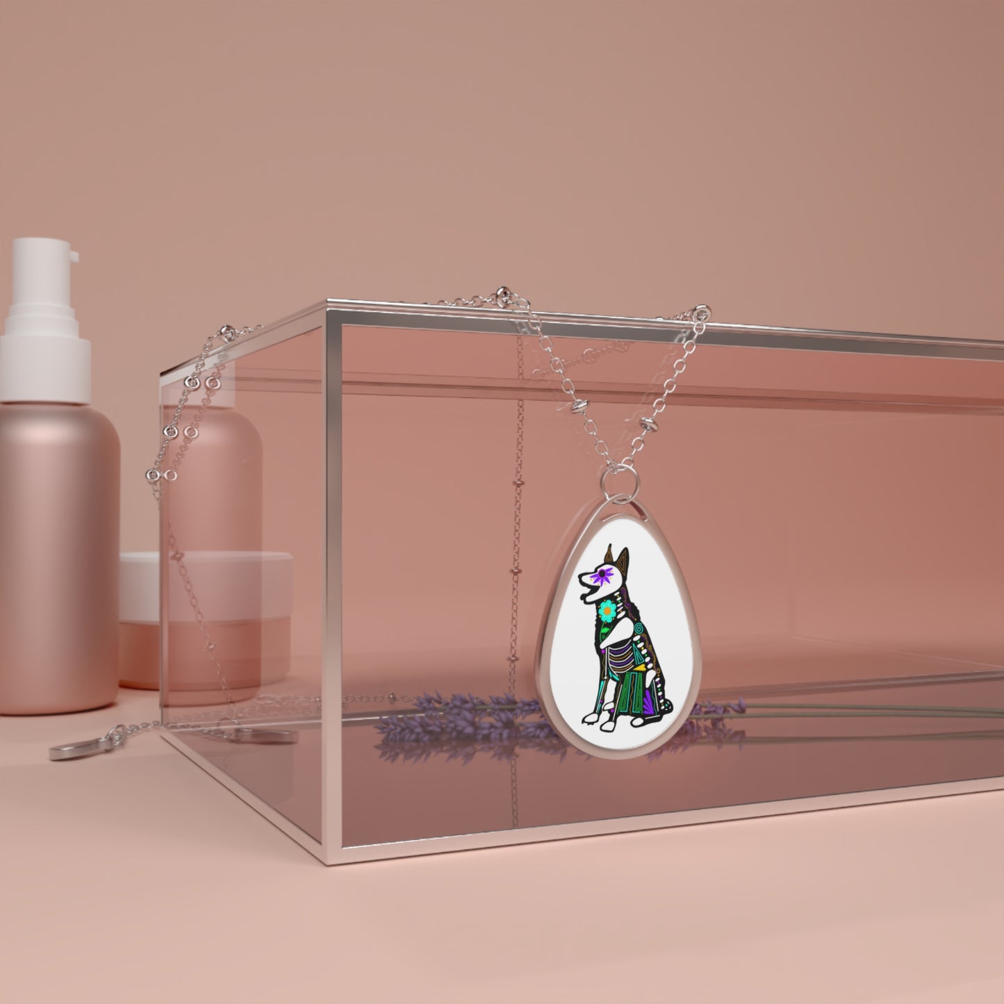 Dia de los Muertos German Shephard Oval Necklace