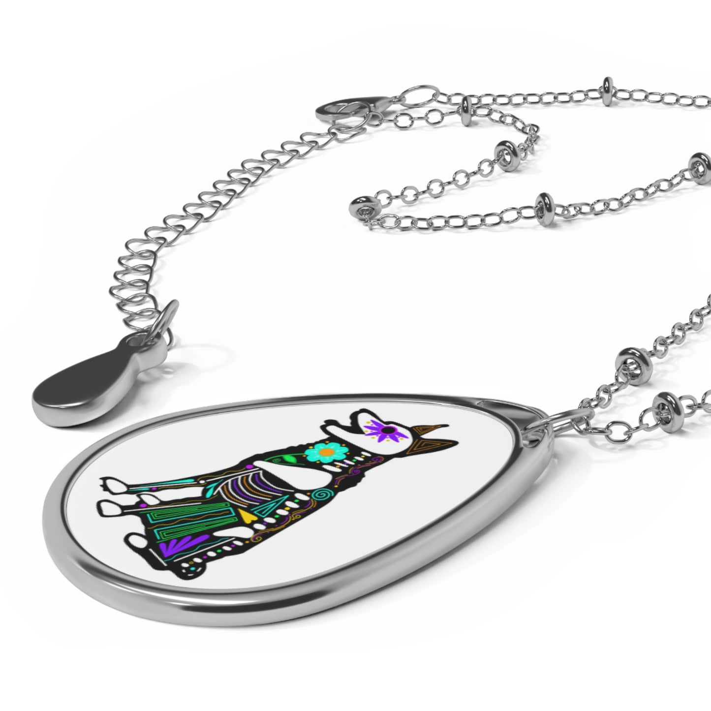 Dia de los Muertos German Shephard Oval Necklace