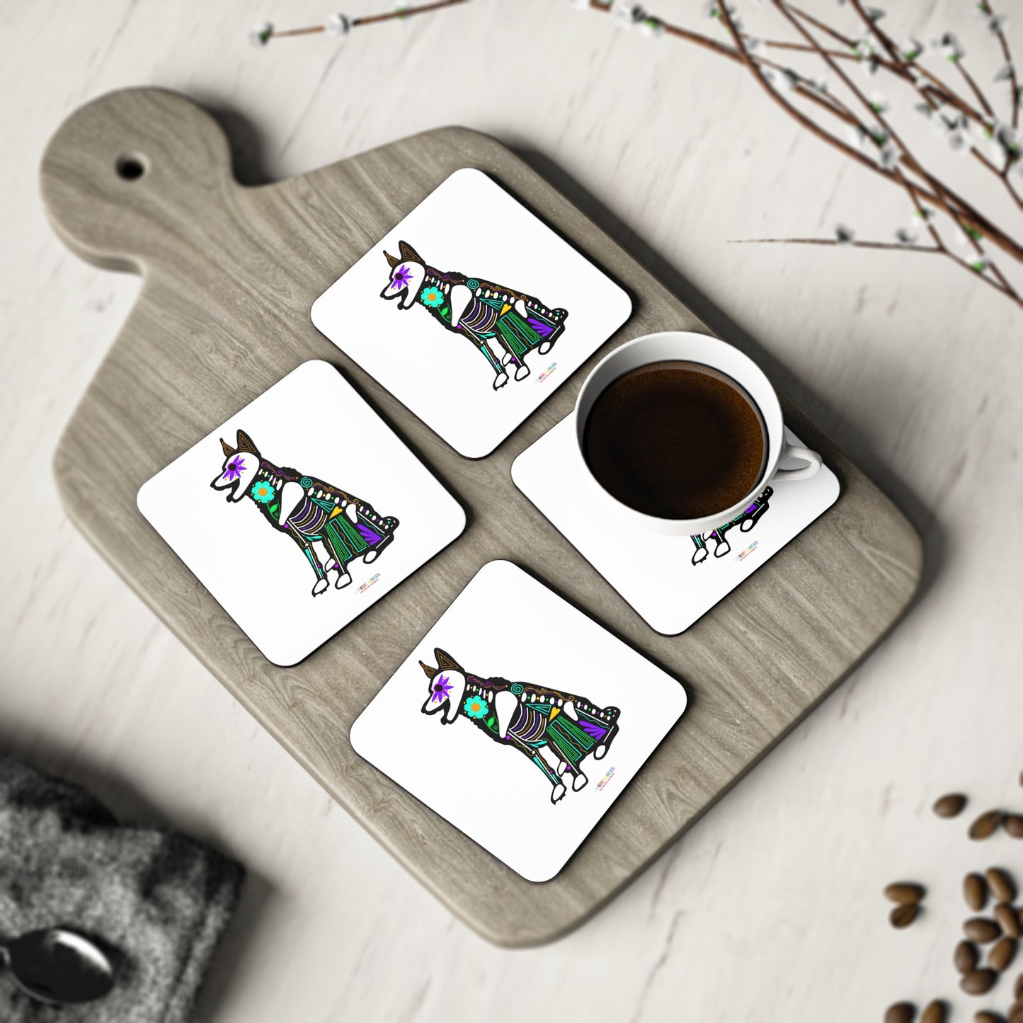 Dia de los Muertos German Shepard Coasters