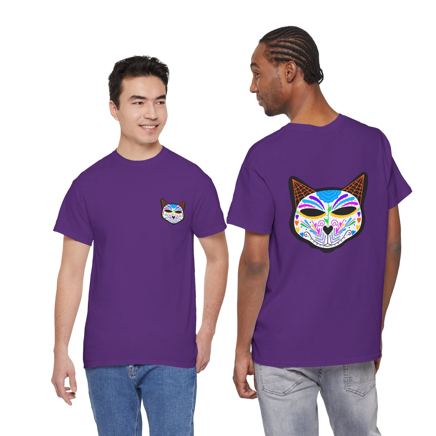 Dia de los Muertos Cat Head Heavy Cotton Tee