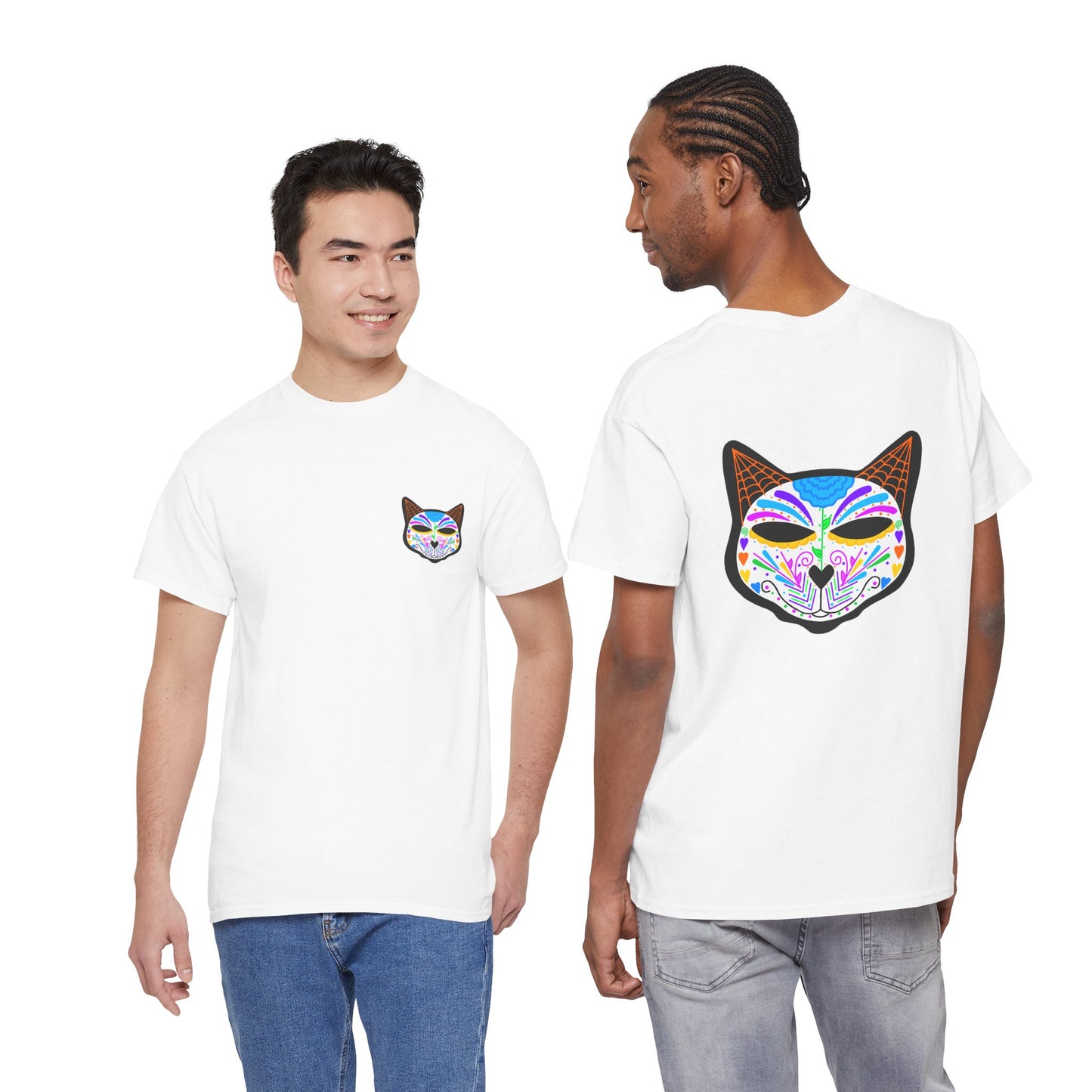 Dia de los Muertos Cat Head Heavy Cotton Tee