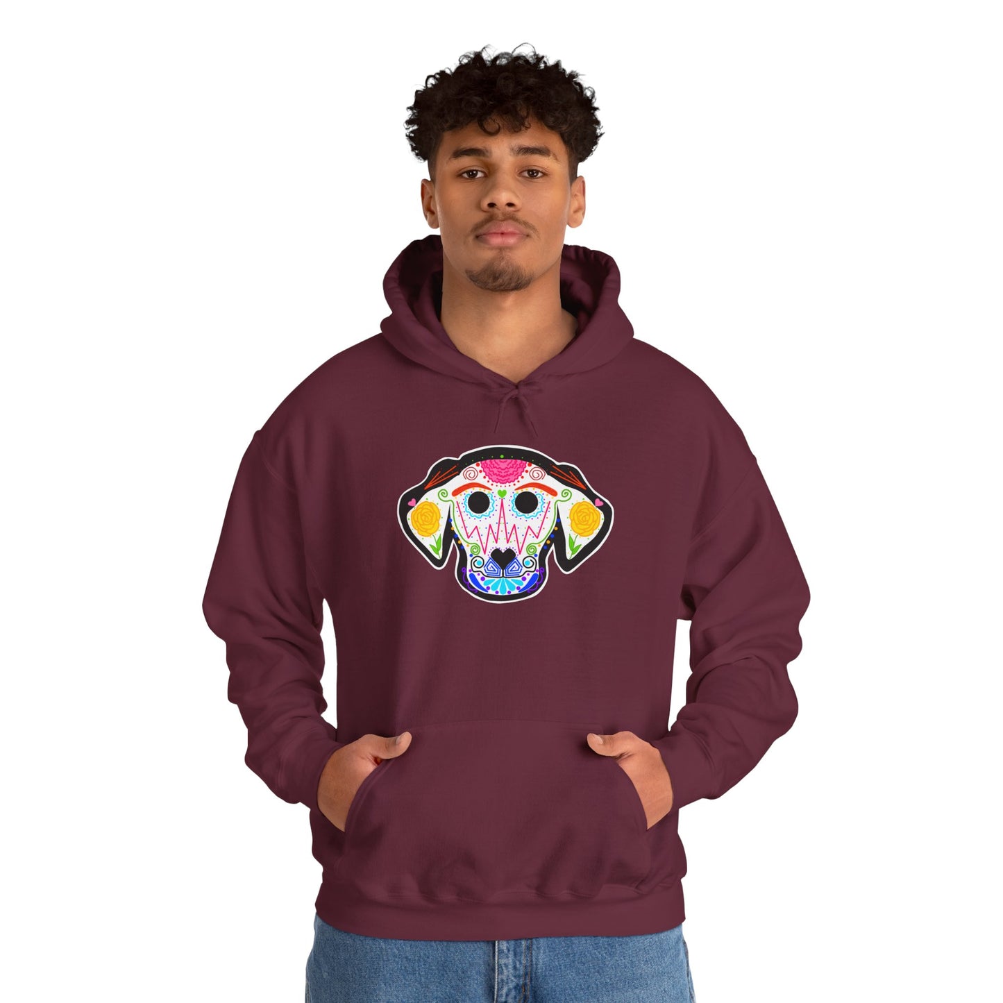 Dia de los Muertos Dog Head Hooded Sweatshirt