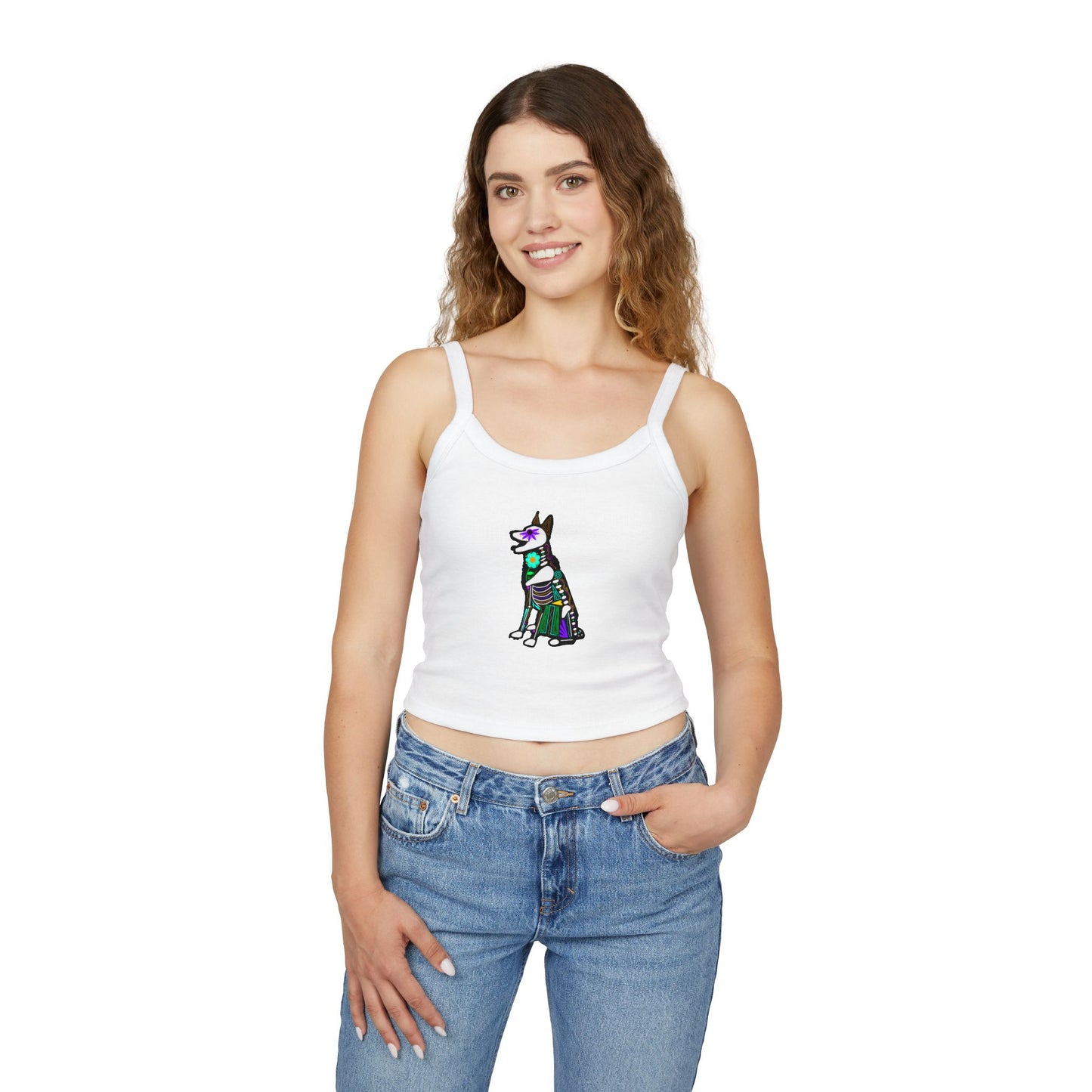 Dia de los Muertos German Shepard Spaghetti Strap Tank Top