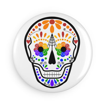 Queer Sugar Skull Button Magnet Round