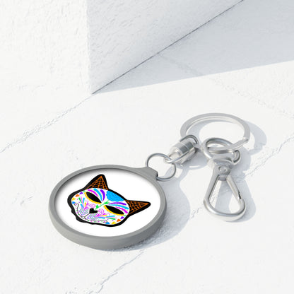 Dia de los Muertos Cat Head Keyring Tag