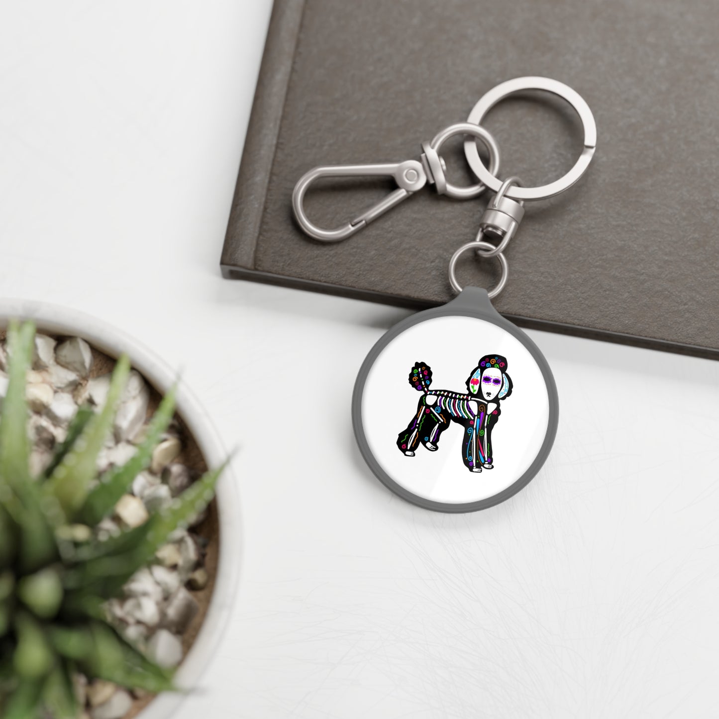 Dia de los Muertos Poodle Keyring Tag