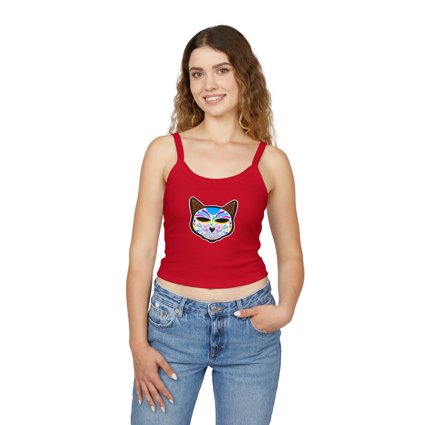 Dia de los Muertos Cat Women's Spaghetti Strap Tank Top