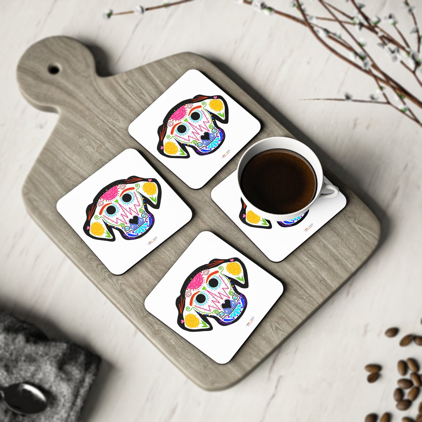 Dia de los Muertos Dog Head Coasters