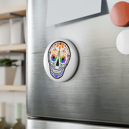 Queer Sugar Skull Button Magnet Round