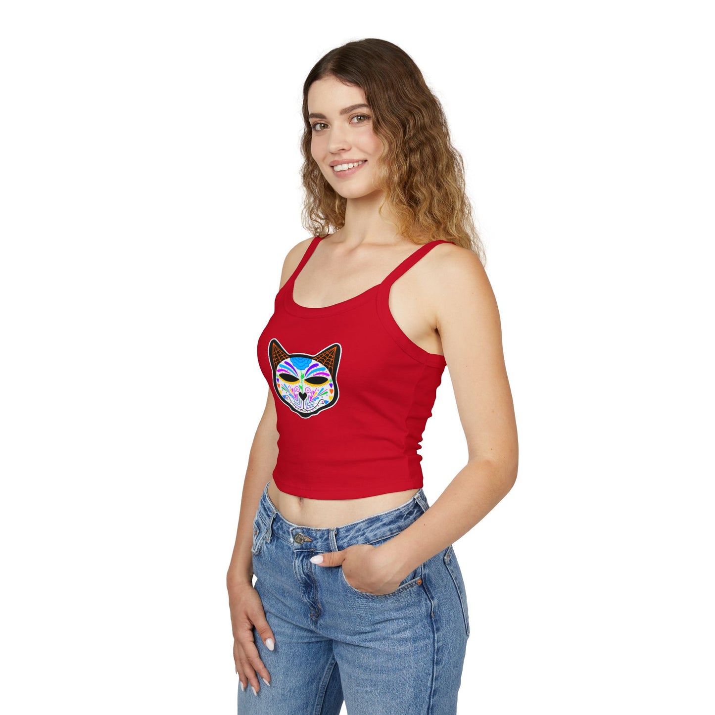Dia de los Muertos Cat Women's Spaghetti Strap Tank Top