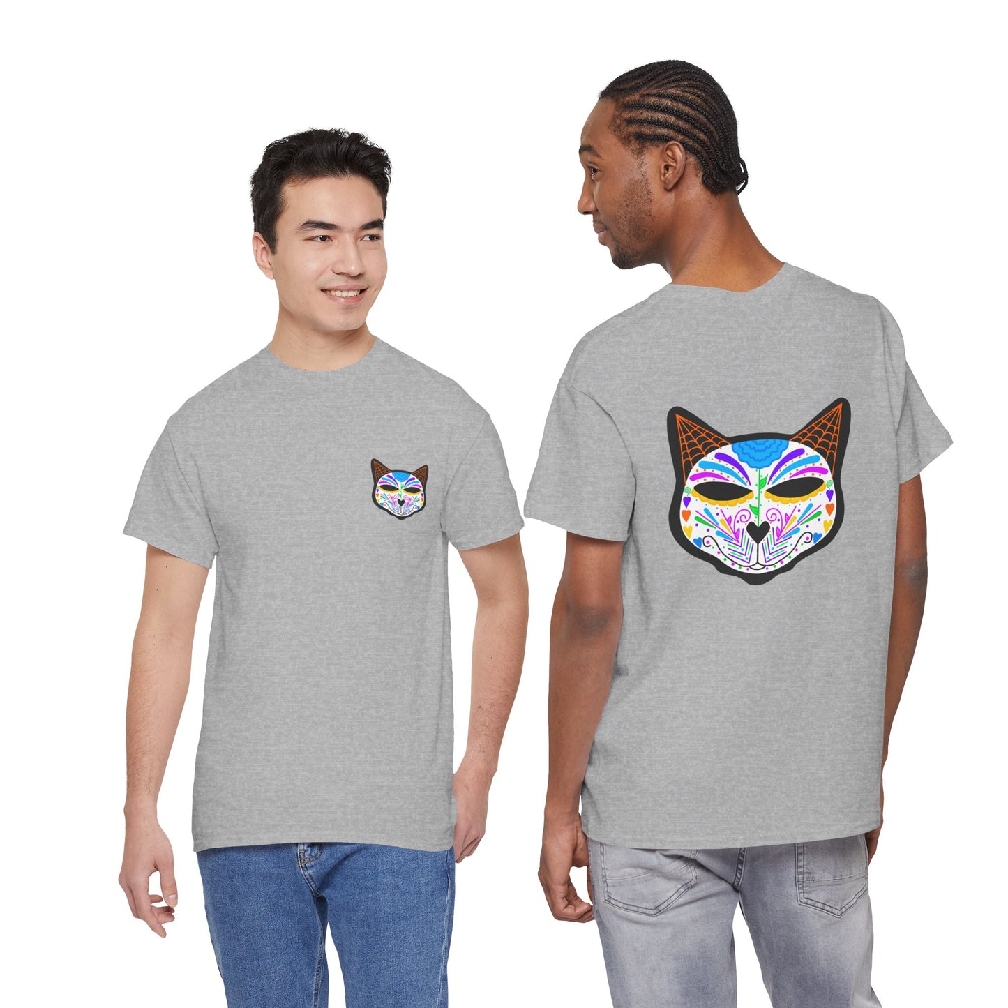 Dia de los Muertos Cat Head Heavy Cotton Tee