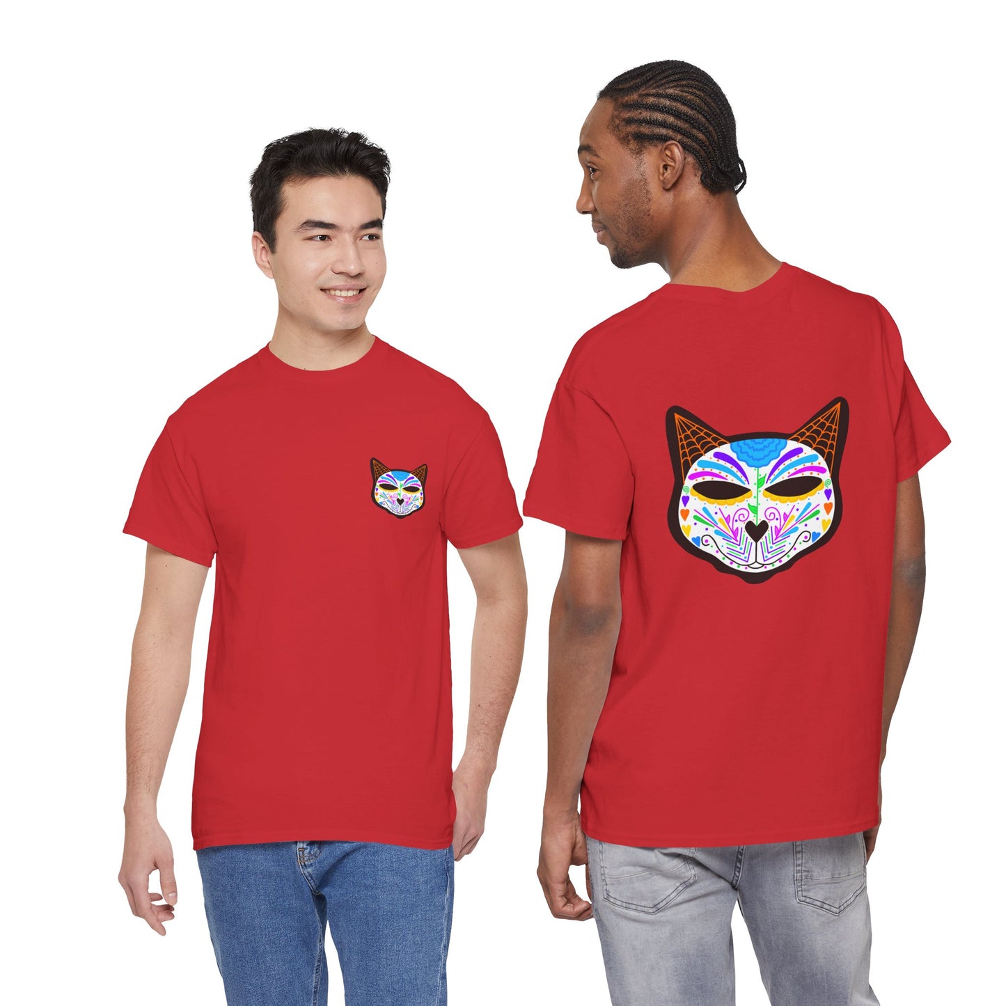 Dia de los Muertos Cat Head Heavy Cotton Tee