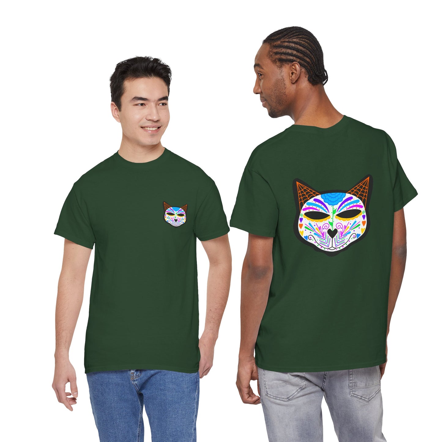 Dia de los Muertos Cat Head Heavy Cotton Tee