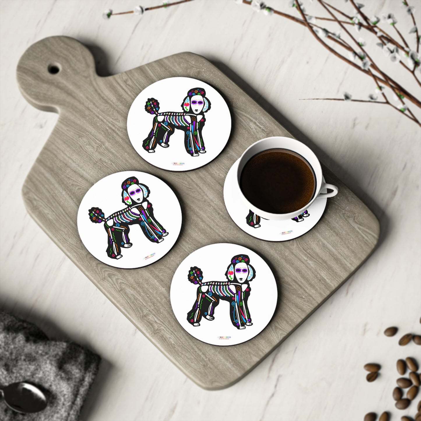 Dia de los Muertos Poodle Coasters