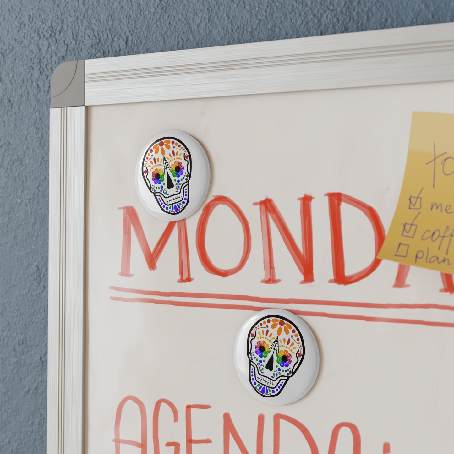 Queer Sugar Skull Button Magnet Round