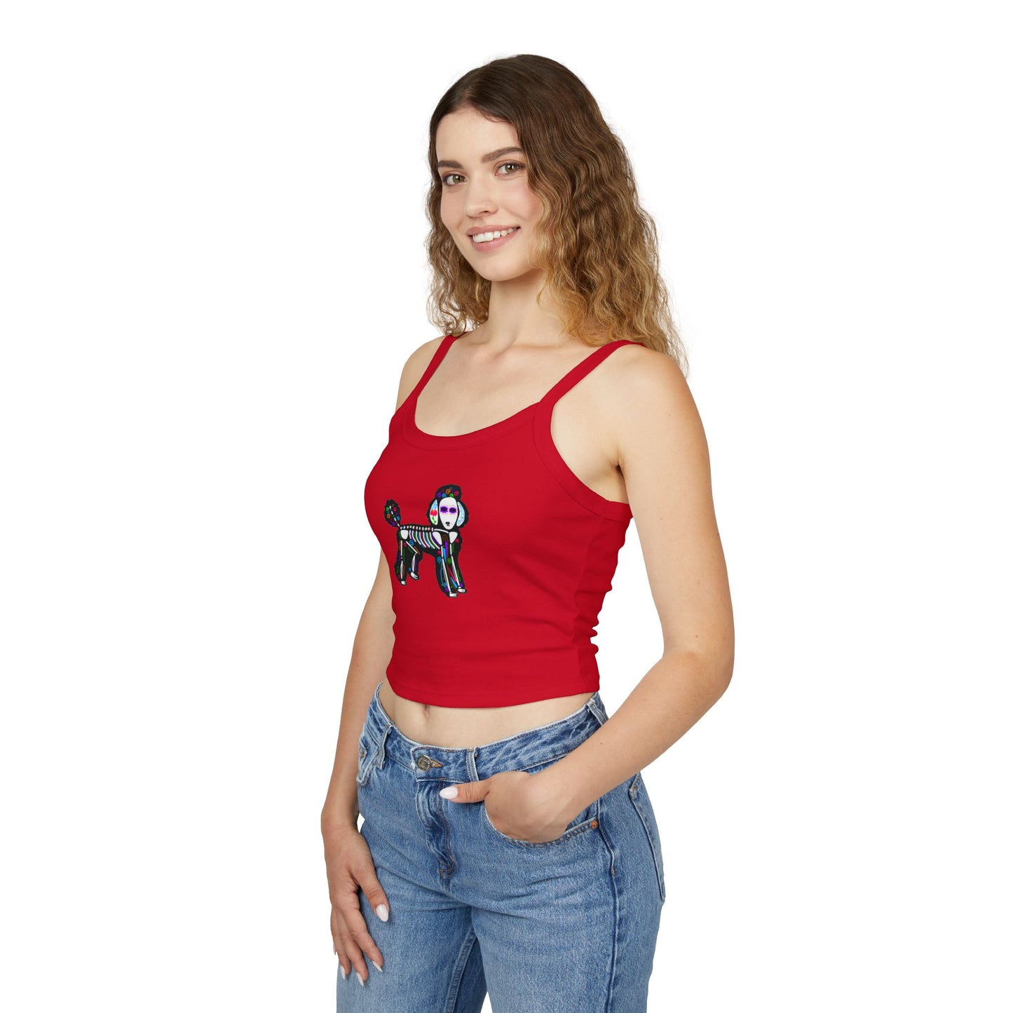 Dia de los Muertos Poodle Spaghetti Strap Tank Top