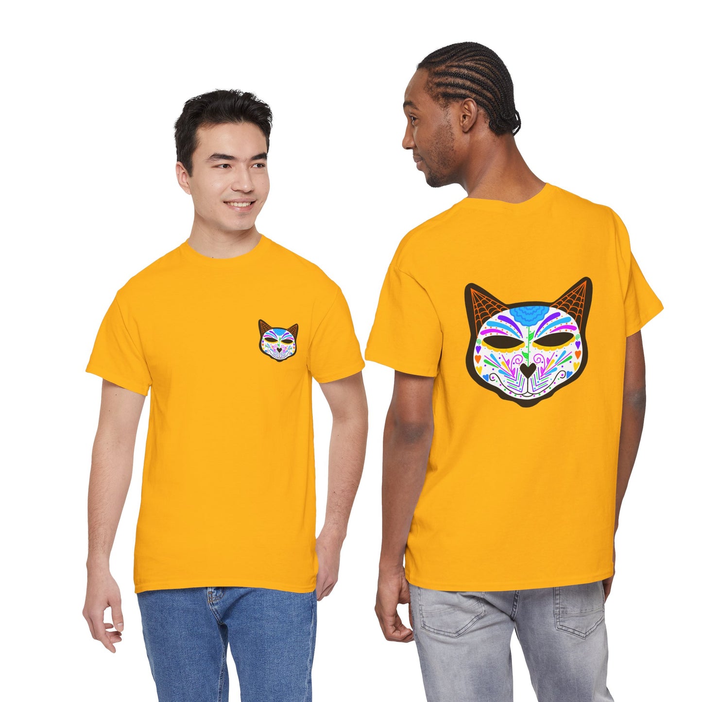 Dia de los Muertos Cat Head Heavy Cotton Tee