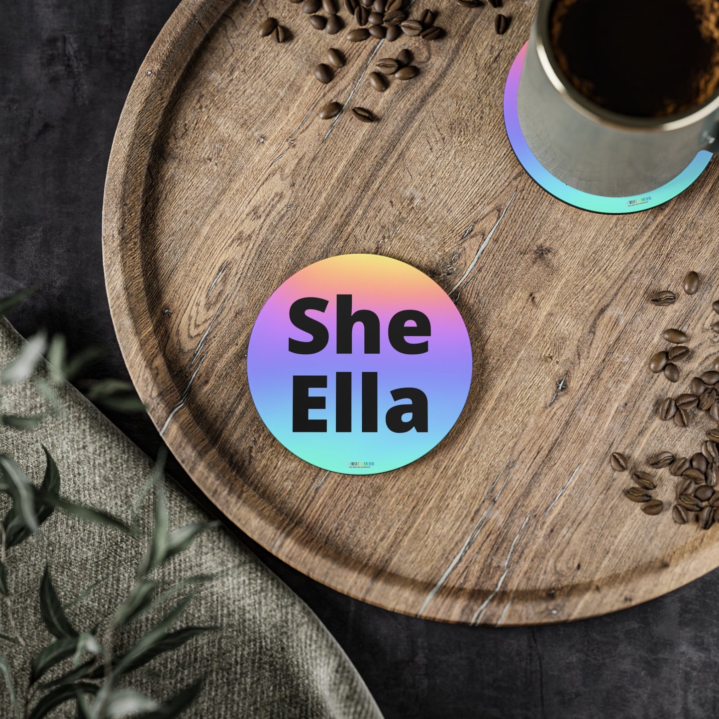 She / Ella Rainbow Coasters