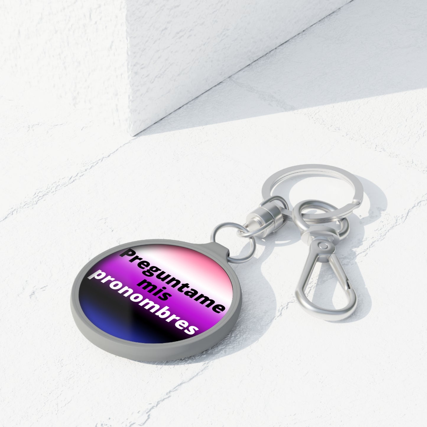 Preguntame mis Pronombres GenderFluid Keyring Tag