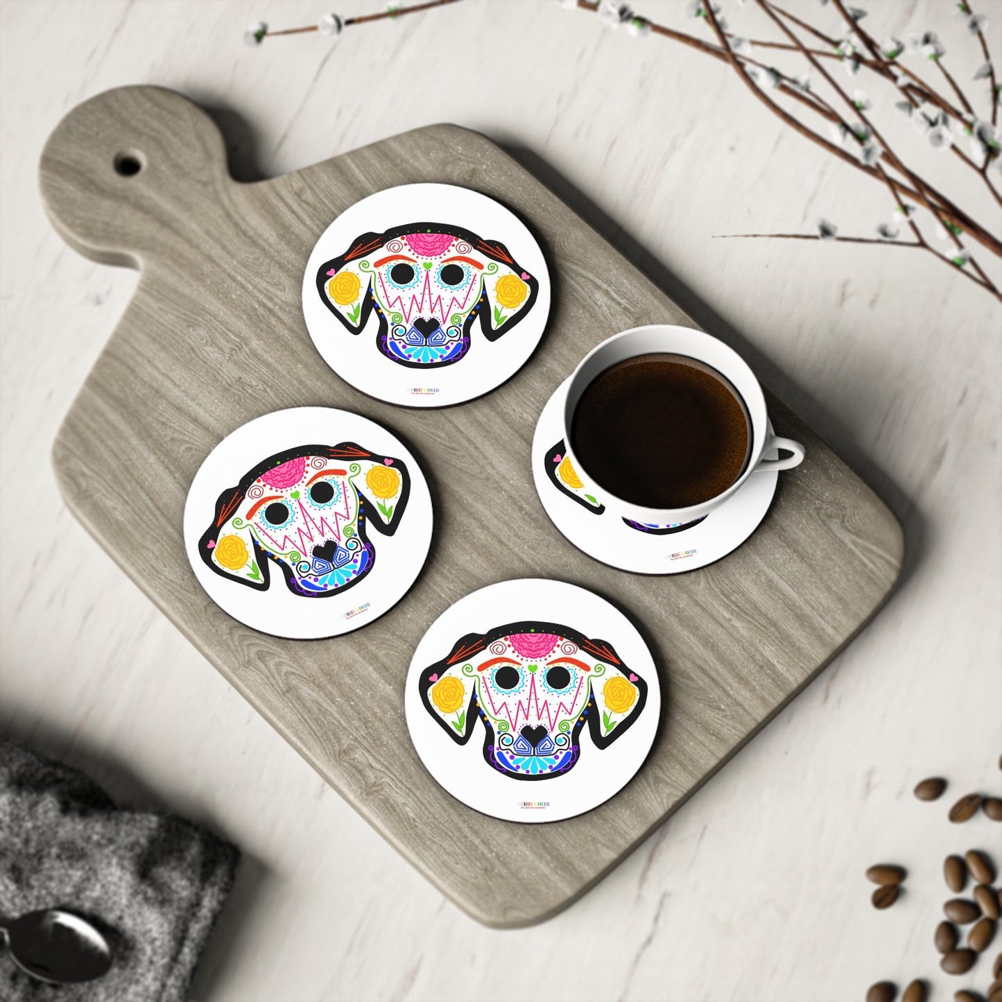 Dia de los Muertos Dog Head Coasters